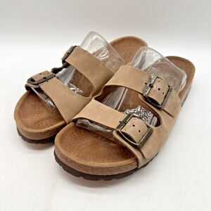 BioStep 17454 Slides Women's 8 Tan Leather Double Buckle Arizona Sandals Spain